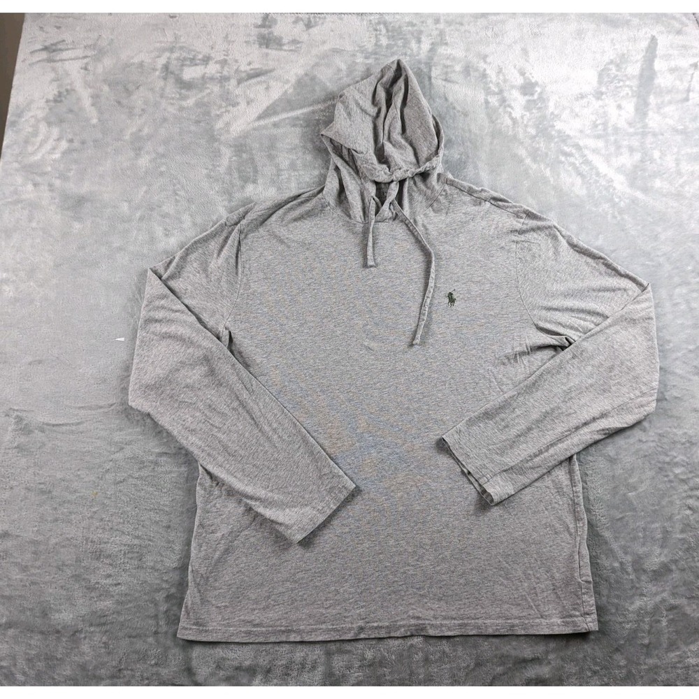 Polo Ralph Lauren Hoodie Mens Large Gray Heathered Lightweight Jersey Pullover